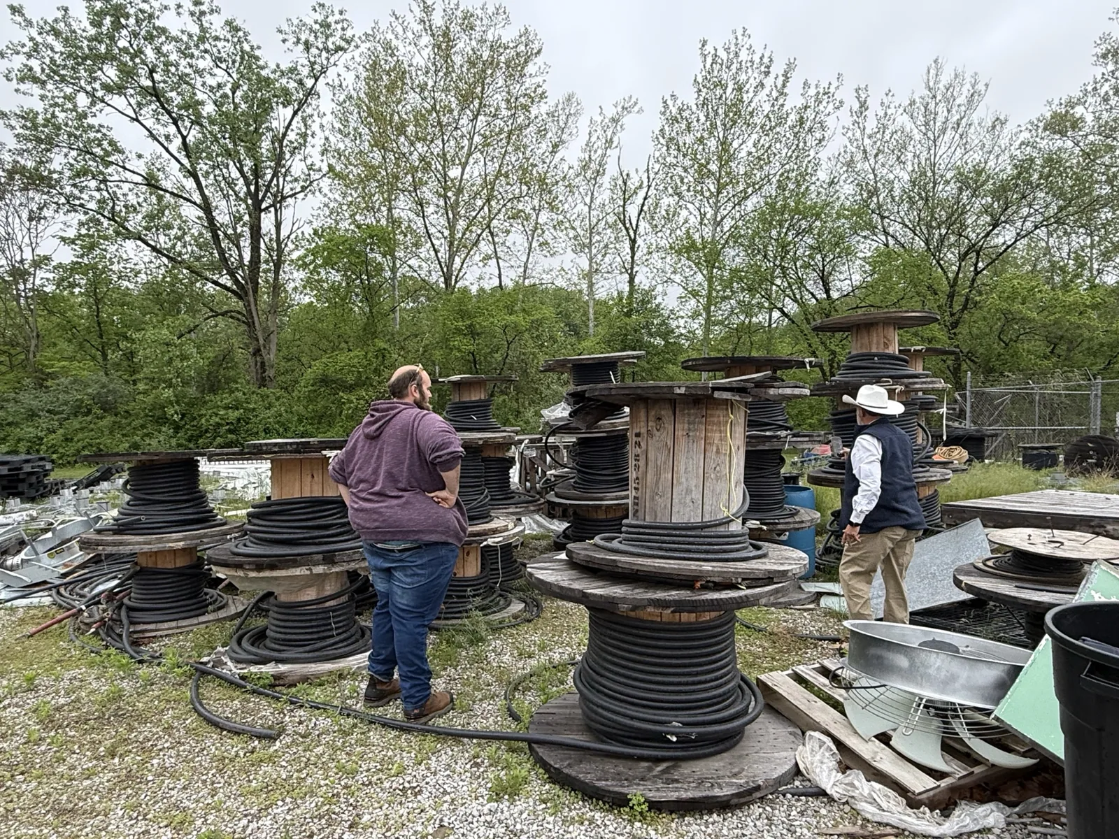 Cable reels staged in an outdoor yard — Flint, MI