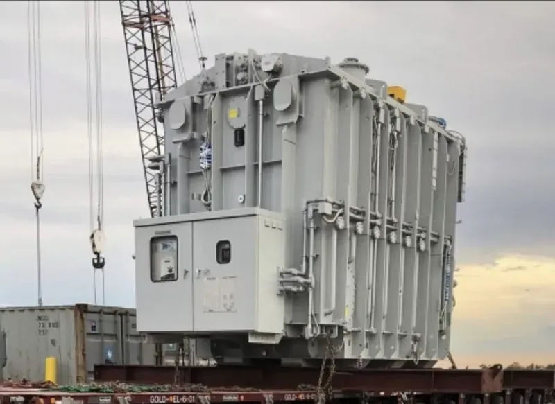 Large power transformer loaded on a multi-axle heavy-haul trailer — Lansing, MI