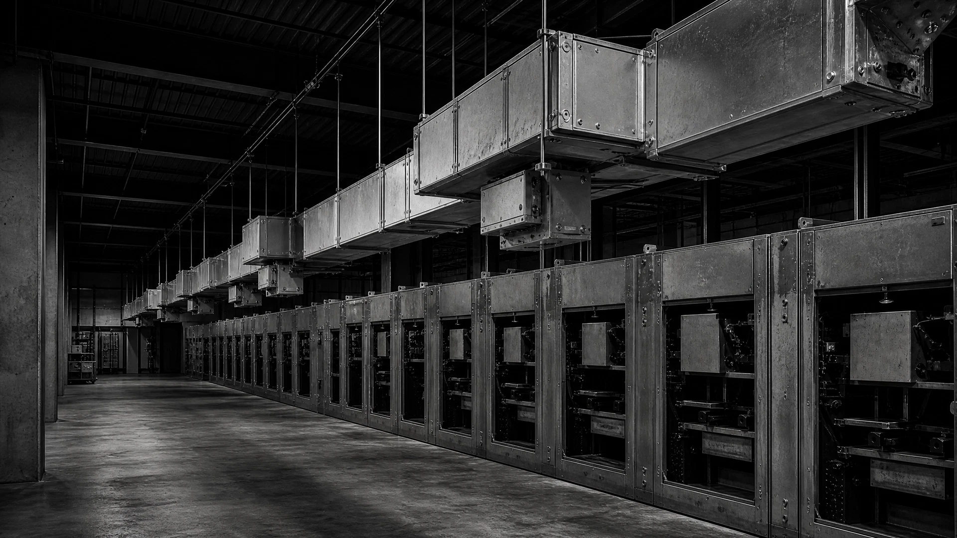 Overhead industrial busway with plug-in units and supported feeder sections