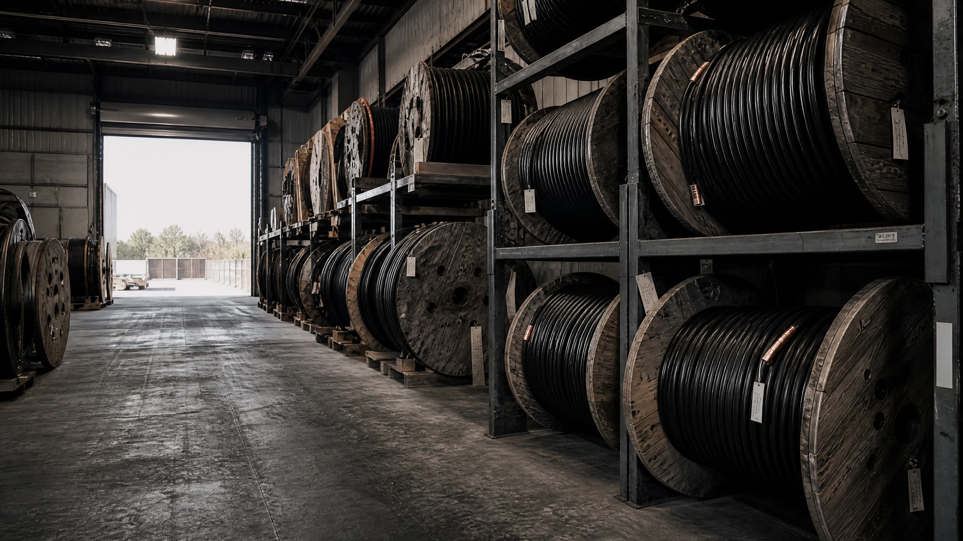 Organized reels and coils of industrial feeder and medium-voltage cable
